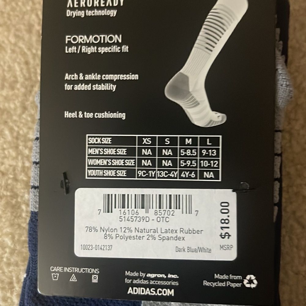 Adidas Team Speed II Soccer Socks Navy/White Adult  large - Picture 3 of 3